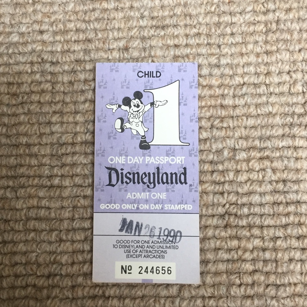 1990 Disneyland One Day Child's Passport Ticket